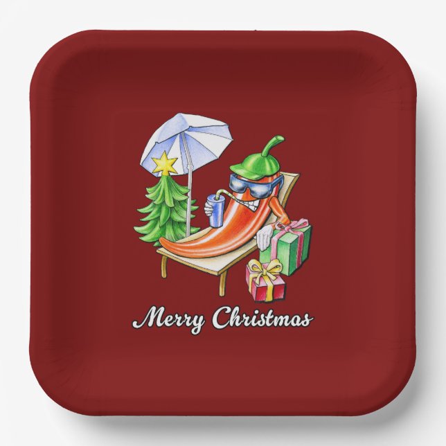 Roter Platz Frohe Weihnachts-scharfe Pfeffer Pappteller (Vorderseite)