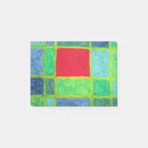 Roter Platz in einem abstrakten blauen Gitter Post-it Klebezettel