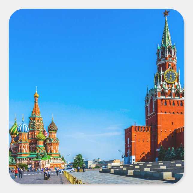 Roter Platz in Moskau Quadratischer Aufkleber (Vorderseite)