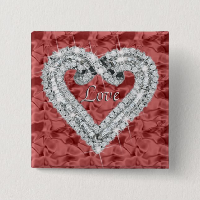 Roter Platz Liebe Diamond Herztasten Button (Vorderseite)