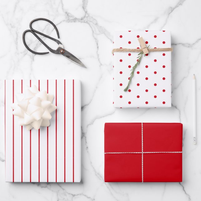 Roter Polka Dot und gestreift und fest Geschenkpapier Set (Vorderseite)