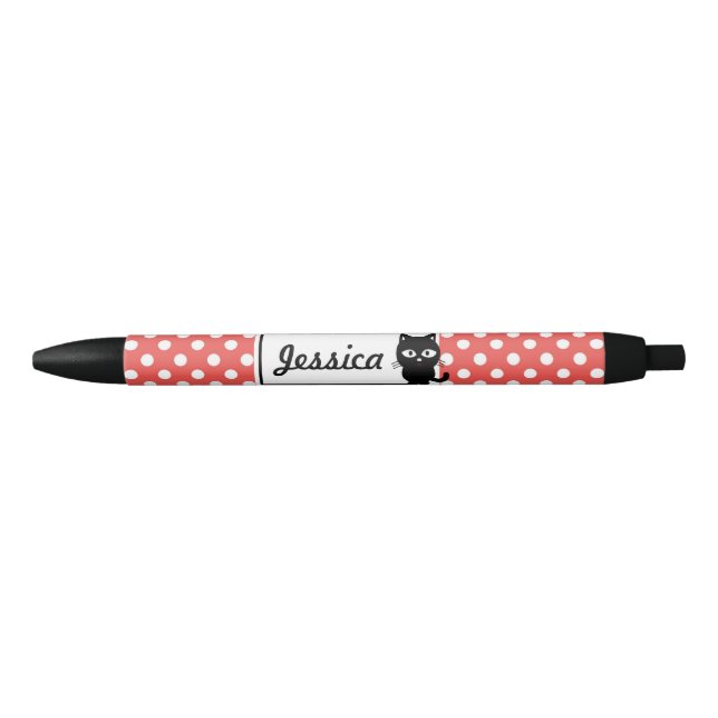 Roter Polka-Punkt und schwarze Katze Kugelschreiber (Vorderseite)