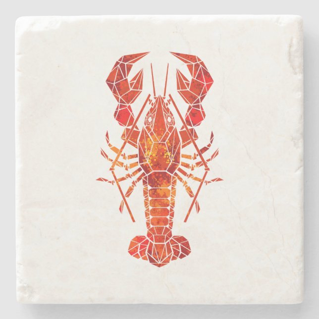Roter polygonaler Hummer Steinuntersetzer (Vorderseite)