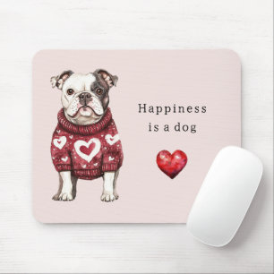Roter Pullover Weiße Herzen Glück ist ein Hund Mousepad