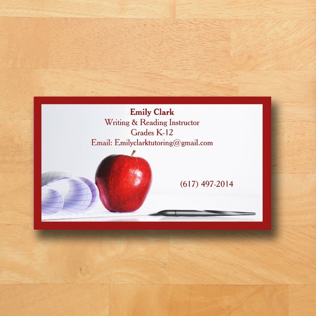 Roter QR-Code-Schul-Lehrer-Roter Apfel   Visitenkarte (Red Business Card for Teacher )