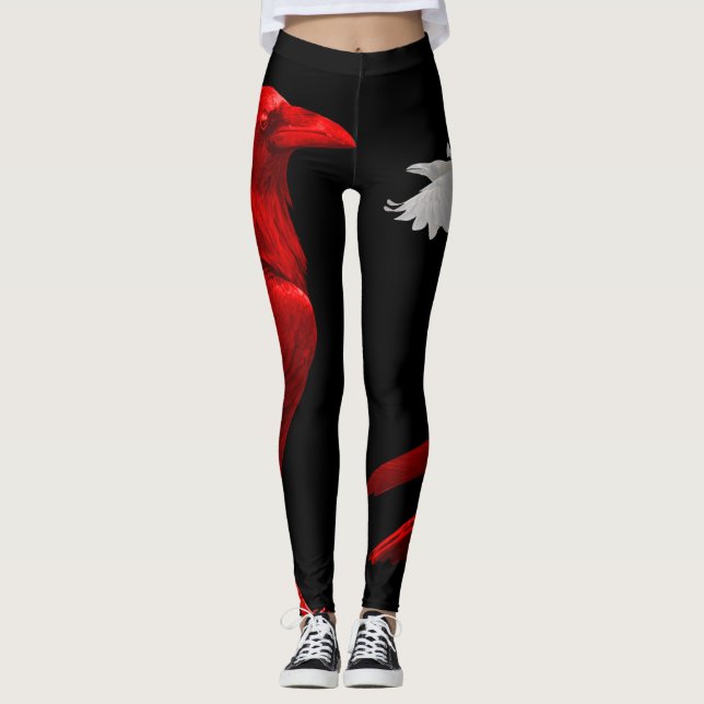 roter Rabe mit weißer Krähe Leggings (Vorderseite)