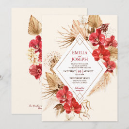 Roter Rahmen und Rote Orchideen-Hochzeit im Herbst Einladung