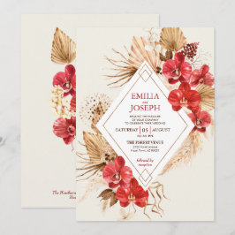 Roter Rahmen und Rote Orchideen-Hochzeit im Herbst Einladung