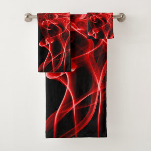 Roter Rauch Symmetrisches Minimalistisches Schwarz Badhandtuch Set