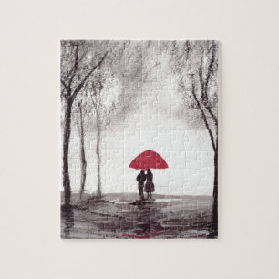 Roter Regenschirm Liebespaar Wasserfarbe Schwarz