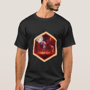 Roter Reiter auf weißem Hengst Mond im Hintergrund T-Shirt