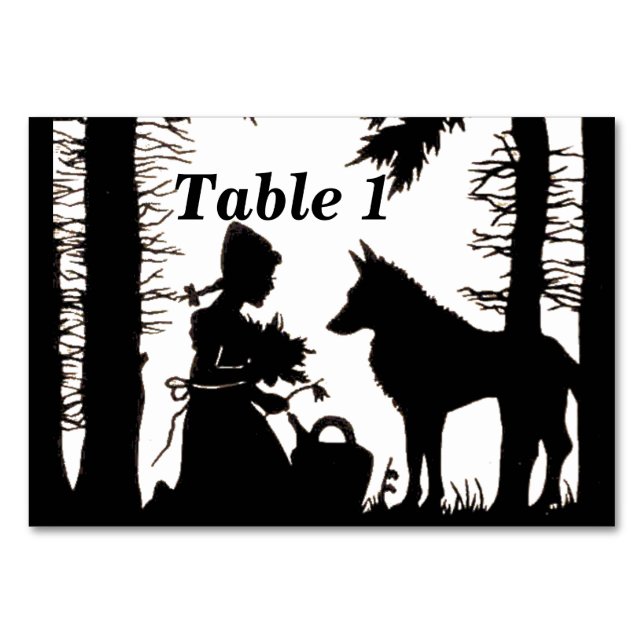 Roter Reitwolf unter Bäumen der Schwarzen Silhouet Tischnummer (Vorderseite)