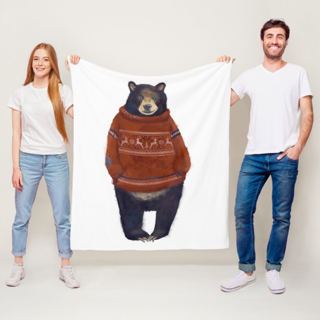 Roter Ren-Strickjacke-Bär Fleecedecke (Beispiel)