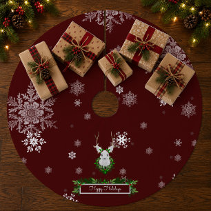 Roter Rentierbaum-Rock Fleece Weihnachtsbaumdecke