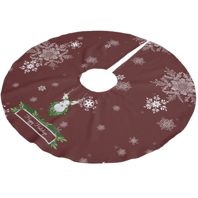 Roter Rentierbaum-Rock Polyester Weihnachtsbaumdecke (Schrägansicht)