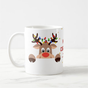 Roter Rentiere-Blumen-Weihnachts-Kaffeebecher Kaffeetasse