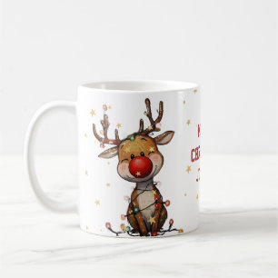 Roter Rentiere-Blumen-Weihnachts-Kaffeebecher Kaffeetasse