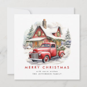Roter Retro-Landwirtschafts-LKW-Weihnachtsbaum-Gru Feiertagskarte