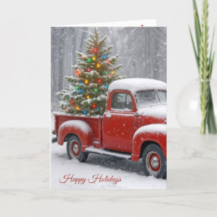 Roter Retro-Lieferwagen mit Weihnachtsbaum Karte