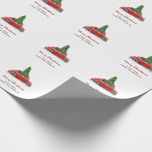 Roter Retro-LKW mit Weihnachtsbaum Geschenkpapier