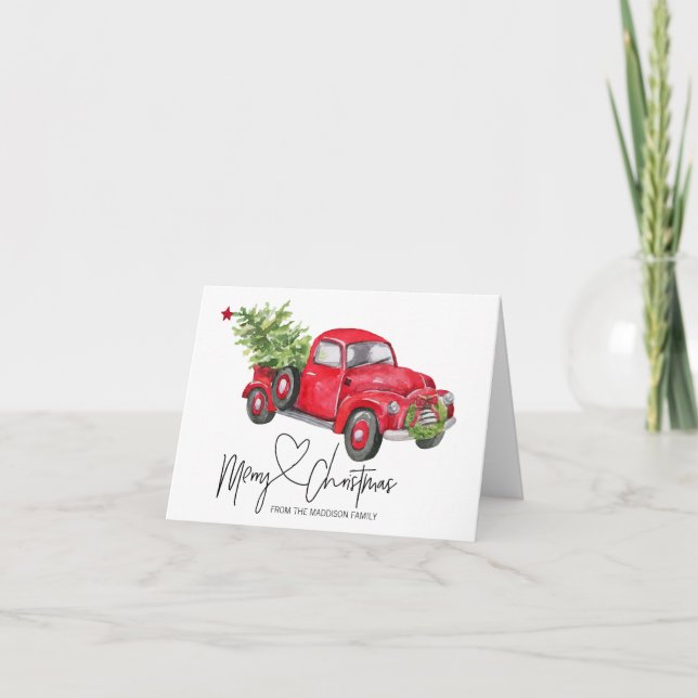 Roter Retro LKW-Vintager frohe Weihnacht-Gruß Karte (Vorderseite)