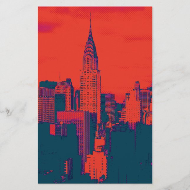 Roter Retro-Stil Pop Art New York City Briefpapier (Vorderseite)