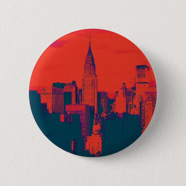 Roter Retro-Stil Pop Art New York City Button (Vorderseite)