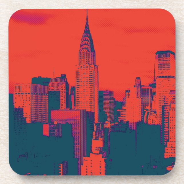Roter Retro-Stil Pop Art New York City Getränkeuntersetzer (Vorderseite)
