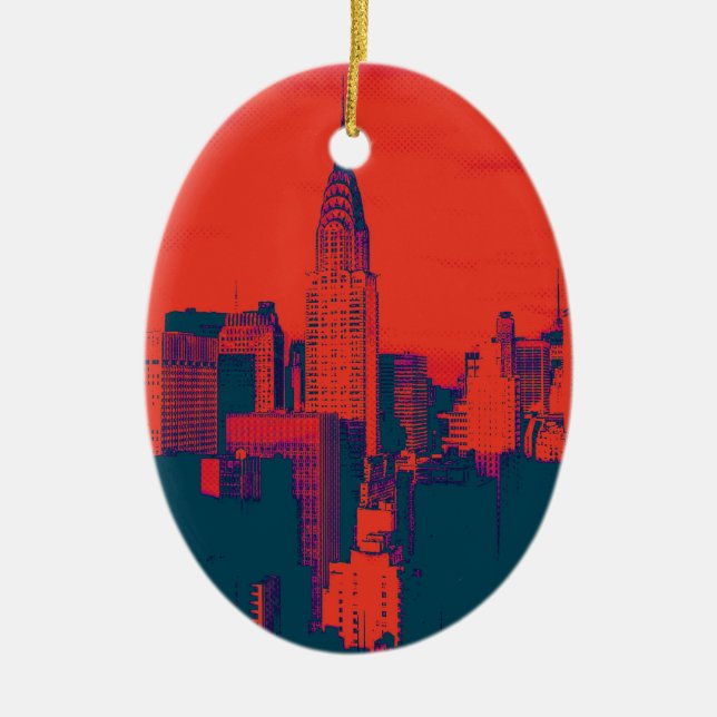 Roter Retro-Stil Pop Art New York City Keramik Ornament (Vorne)