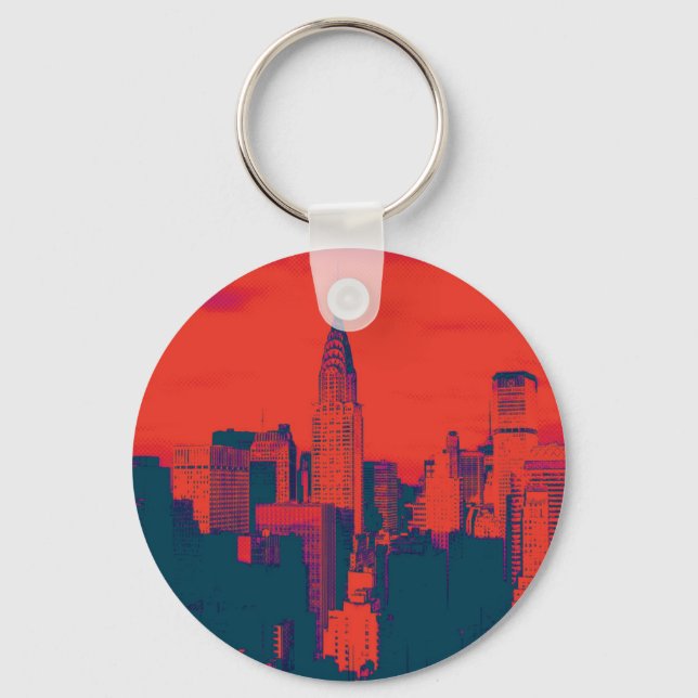 Roter Retro-Stil Pop Art New York City Schlüsselanhänger (Vorderseite)