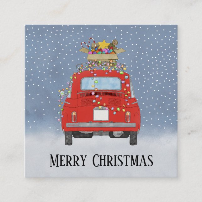 Roter Retro-Wagen mit Weihnachtsgeschenken Weihnac Begleitkarte (Vorderseite)