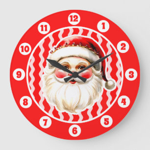 Roter Retro-Weihnachtsmann Roter Ric Rac Weihnacht Große Wanduhr