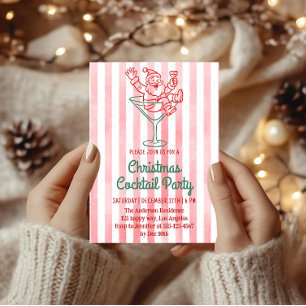 Roter Retro-Weihnachtsmann-Weihnachts-Cocktail-Par Einladung