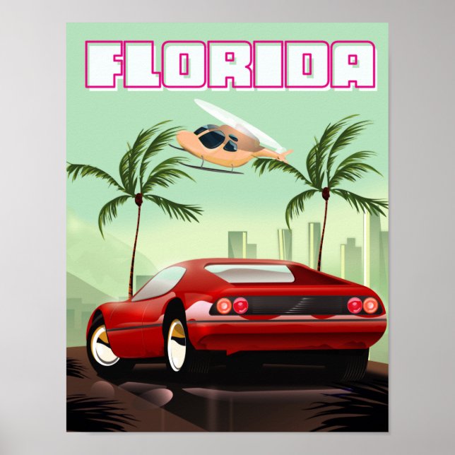 Roter Retrosportwagen Poster (Vorne)