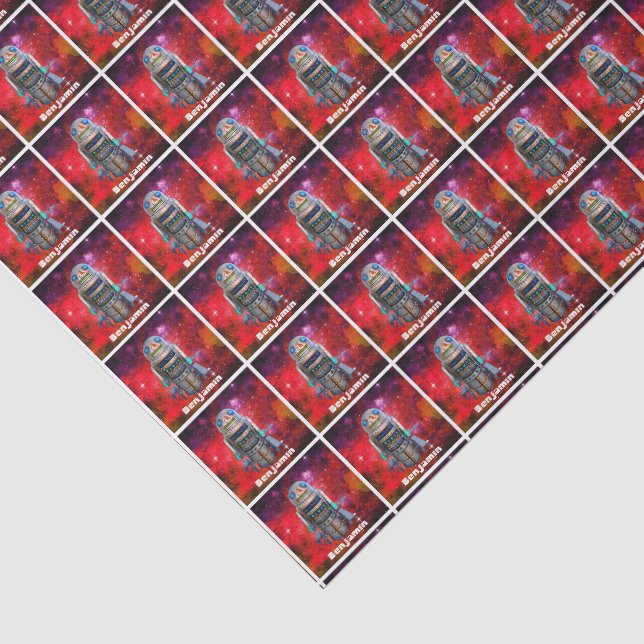 Roter Retrotoboter sci fi galaxy individuelle Name Seidenpapier (Ausschnitt)