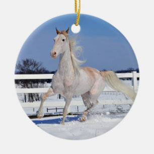 Roter Roan im Schnee Keramik Ornament