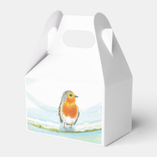 Roter Robin auf Schneefall im Winter Gefälligkeits Geschenkschachtel