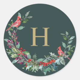 Roter Robin Holiday Wreath Monogram Stickers