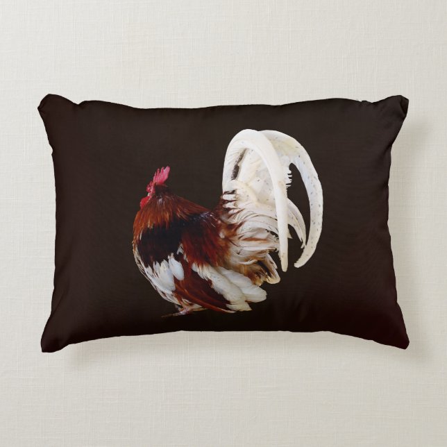 Roter Rooster mit Federn aus weißem Schwanz Dekokissen (Vorderseite)