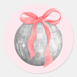 Roter Rosa Bow Silver Diskothek Ball Runder Aufkleber
