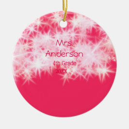 Roter rosa Glitzer funkelt zurück zur Schullehreri Keramik Ornament