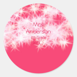 Roter rosa Glitzer funkelt zurück zur Schullehreri Runder Aufkleber