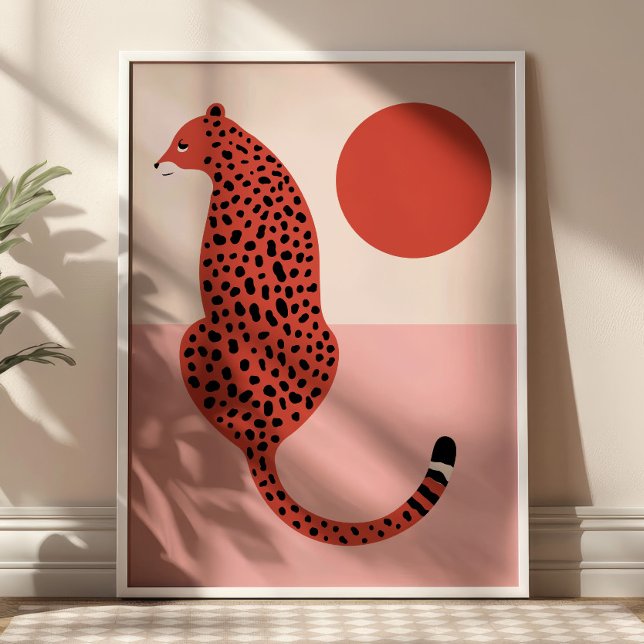 Roter & Rosa moderner Leopard-Illustration Tierkun Poster (Von Creator hochgeladen)