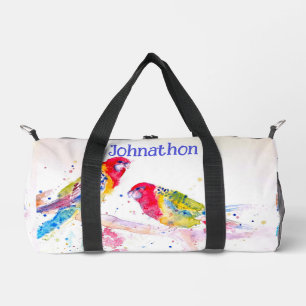 Roter Rosella-Papagei Aquarell-Papageien Jungennam Duffle Bag