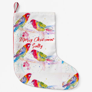 Roter Rosella-Papagei Papageien Vögel Aquarell  Kleiner Weihnachtsstrumpf