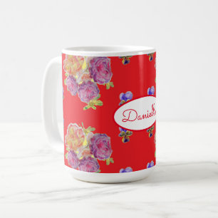 Roter Rosen-Blumen-Rosen-Vintage-Garten Damen Retr Kaffeetasse