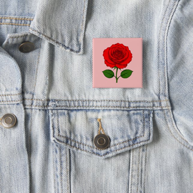 Roter Rosen-Quadratknopf Button (Beispiel)