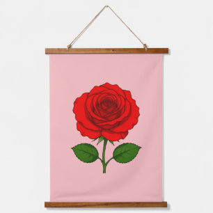 Roter Rosen Wandteppich Mit Holzrahmen