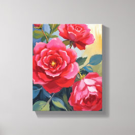 Roter Rosenbusch | Aquarell-Blumenmalerei Leinwanddruck