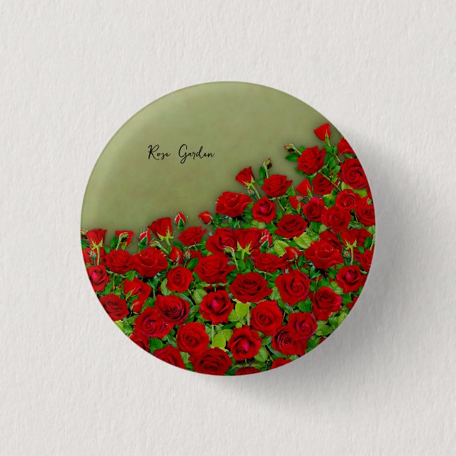Roter Rosengarten Feld Lebendige Blumen Button (Vorderseite)